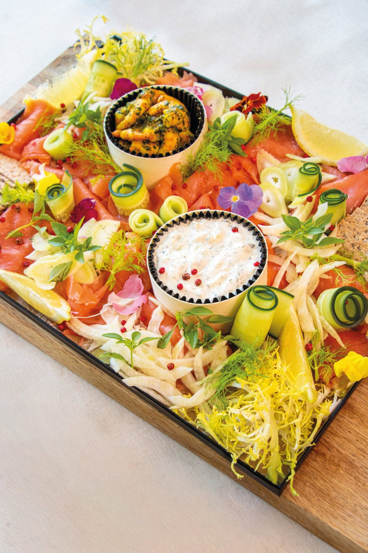 Salmon and shrimp platter, prepared by C-Gastronomie in Abu Dhabi